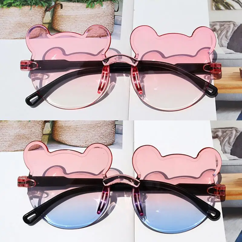 Kids Sunglasses Cartoon Bear Sunglasses for Boy Girl Gradient Rimless Outdoor Anti-Glare UV400 Sun Glasses