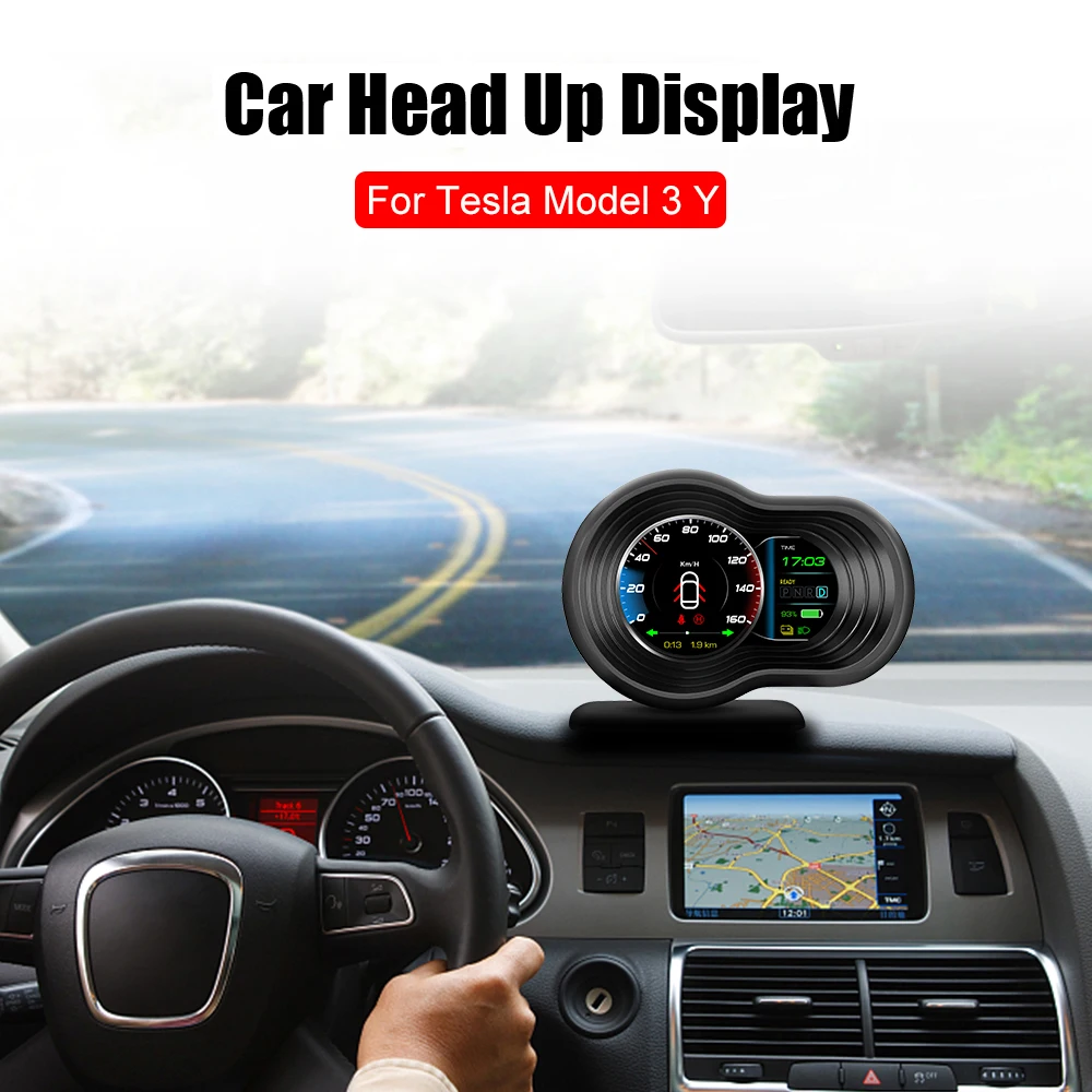 

Overspeed Alarm Car Head Up Display Turn Signal Speedometer 6 Alarm Functions HUD Remaining Battery For Tesla Model 3 Model Y