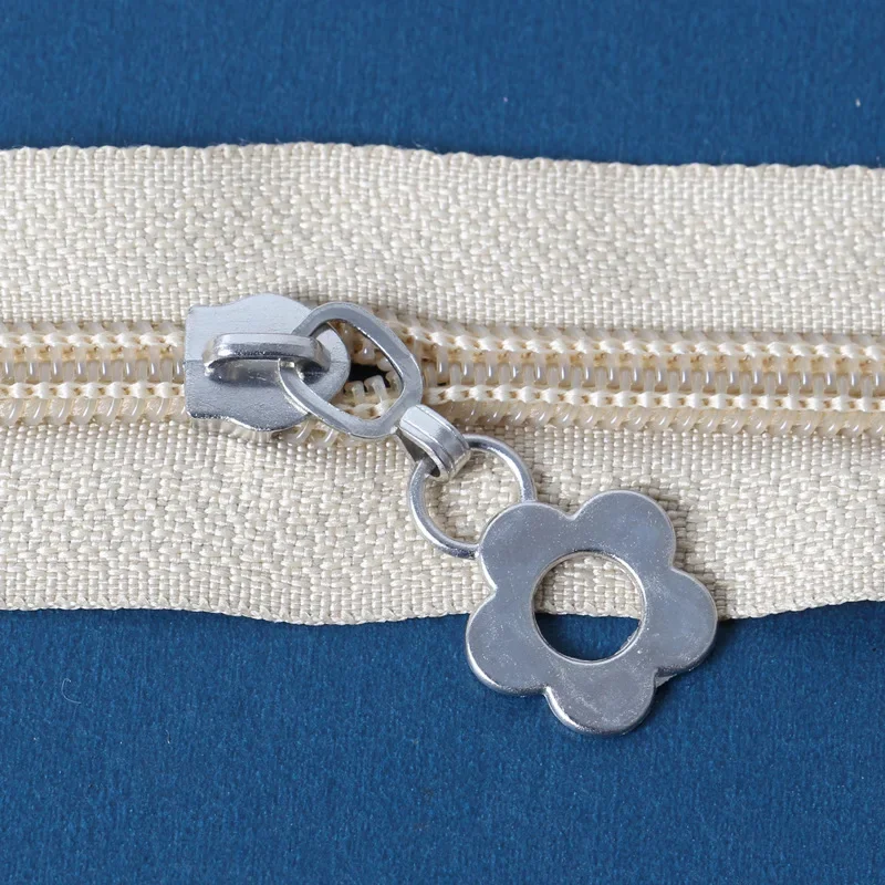 10pcs 5# Nylon Zipper Slider Silver Plating Metal Flower Zipper Pull Repair Kits Coat Wallet Suitcase Accessories Tailor Tool