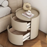 Table de chevet ronde en cuir de luxe légère, armoire de chevet de chambre à coucher, armoire de rangement de salon, armoires de rangement créatives pour chambre à coucher 3