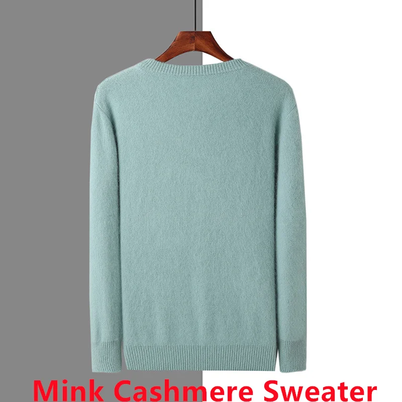 Fashion Men's Clothing Hot Sale Autumn and Winter Pure Mink Cashmere Sweater Men Elegant Round Neck Rhomboid Knit Pullover Tops