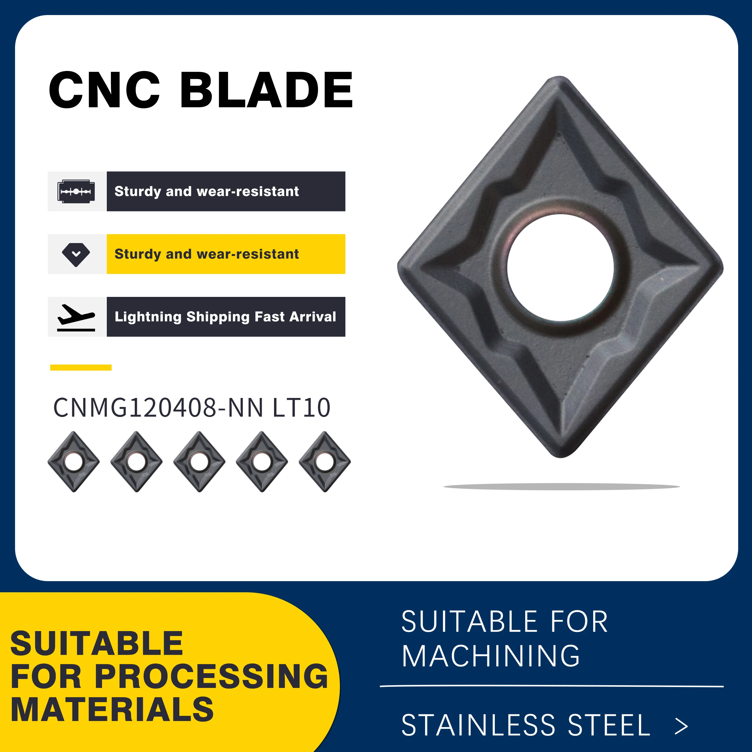 

10pcs CNMG120404 NN LT10 CNMG120408 NN LT10 Carbide Insert CNC metal Lathe Tool External Turning Tool, For Steel,Stainless Steel