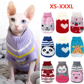 따뜻한 고양이 옷 겨울 크리스마스 고양이 스웨터, 만화 프린트 애완 동물 의류 뜨개질 의상 코트, 강아지 작은 애완 동물 의류