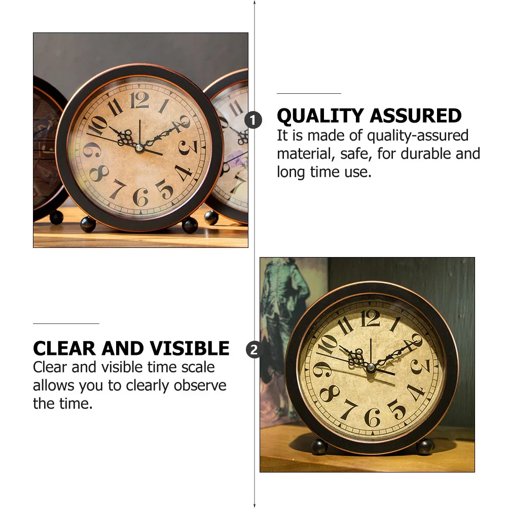 Clock Alarm Vintage Desk Bedside Silent Retro Clocks Bedroom Mute Tabletop Decor Desktop Living Room Round Household Decorative