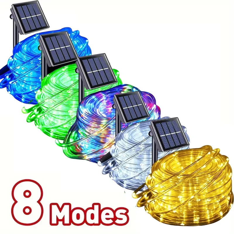 Solar-Powered LED Rope Lights - 8 Mode Waterproof String Lights