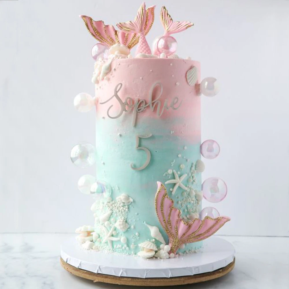 Cake Topper Cake Toppers Cake Decorations Party Decorations Birthday Party Supplies Mermail Cake Decoration Pink Purple Mermaid Tails Bubbles Shells Cake Toppers Under the Sea Theme Birthday Baby Shower Party