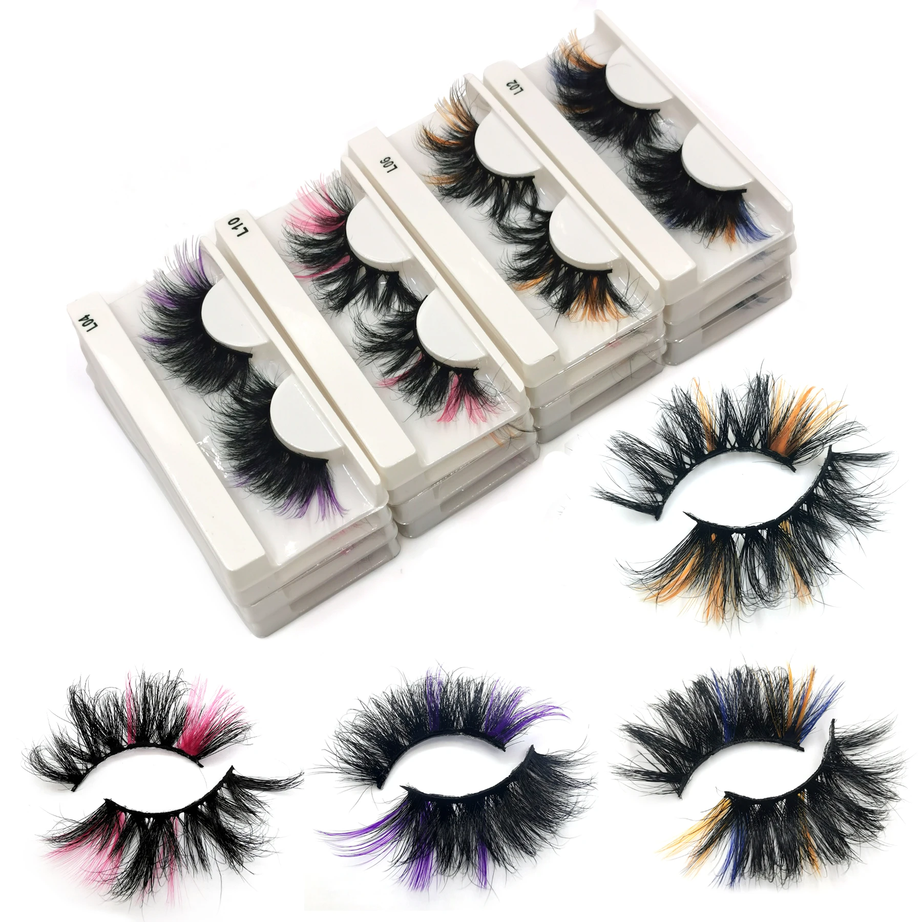 Wholesale Fluffy Colored Lashes 25 Mm Mink Eyelashes New Arrival Party Cosplay Lashes With Color
