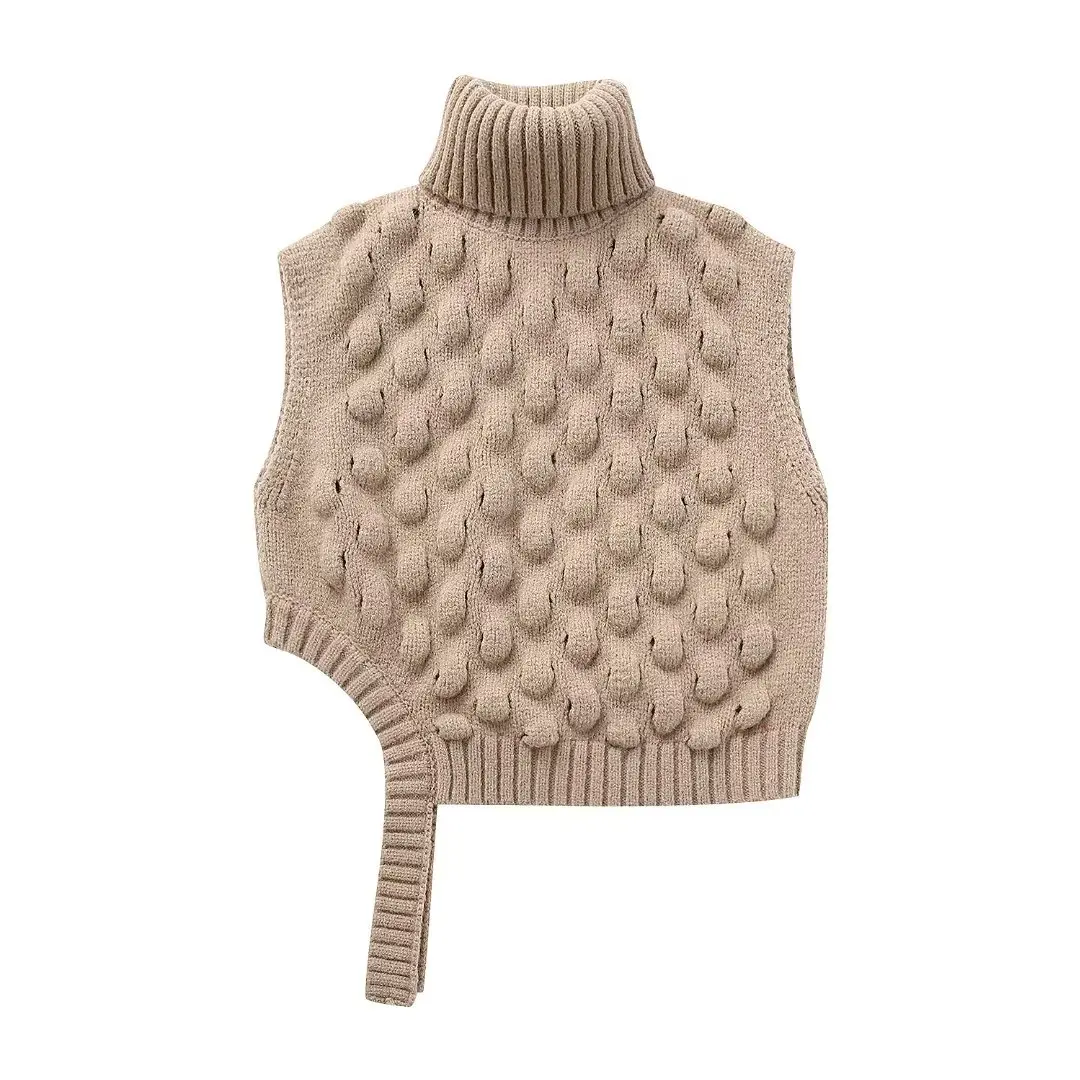 

Women's 2023 Fashion Joker Asymmetric Hem Short Knit Vest Sweater Retro Sleeveless Turtleneck Pullover Women's Vest Chic Top