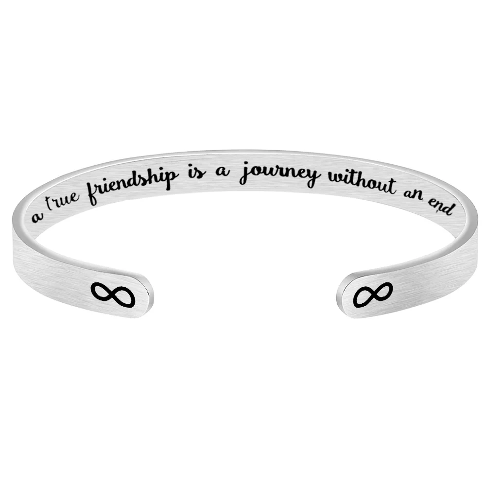 A True Friendship is a Journey Without an End Stainless Steel Inspirational Cuff Bangle for Women Jewelry Bracelet |