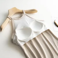 Basic Solid T shirts Women Slim Halter Neck Off-shoulder Camisole Tops Tees Summer Female Tanks Sleeveless With Chest Pad 6