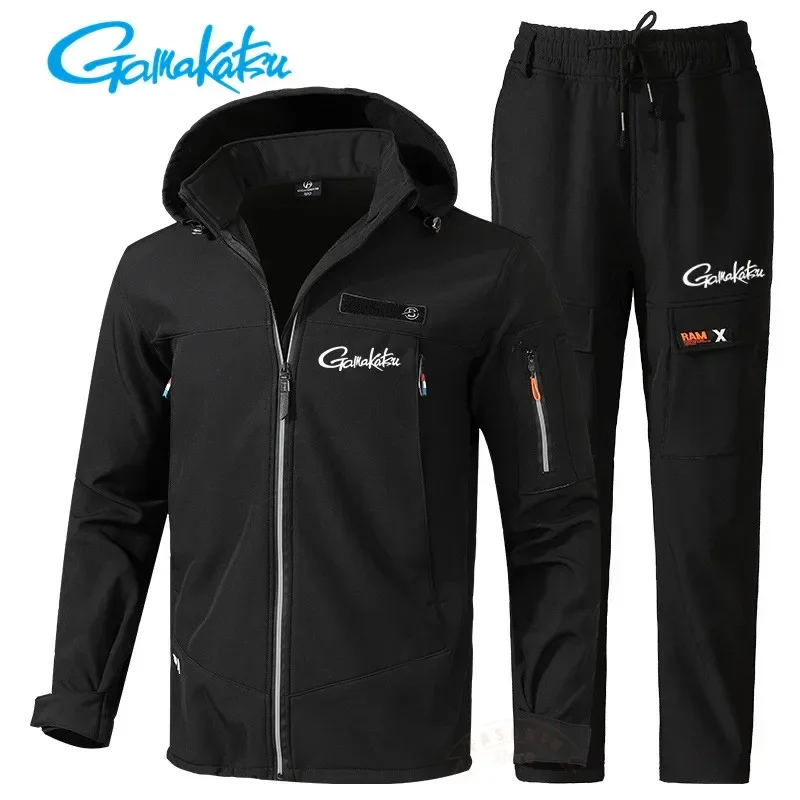 

Gamakatsu Winter Fishing Charge Suit Set for Men's Outdoor Sports Plush Thickened Windproof Mountaineering Fishing Suit Warm Set