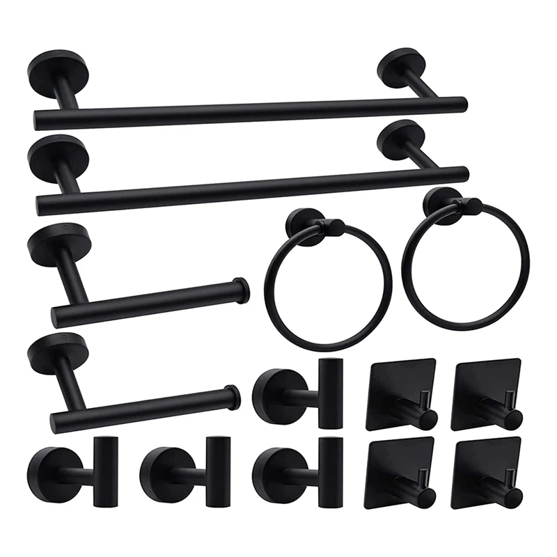 

14-Pieces Matte Black Bathroom Accessories Set, Stainless Steel Bathroom Hardware Set, Bath Towel Bar Set,