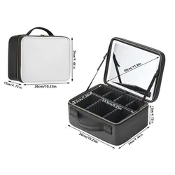 Illuminated Travel Makeup Case with Mirror - Large Capacity Beauty Organizer (Black White)