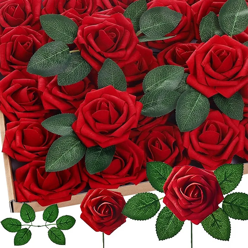 Artificial PE Foam Rose Flower Heads 5-60pcs for Home Wedding Party Table Decoration DIY Scrapbook Supplies