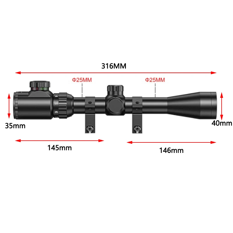 3-9X40 Optical Rifle Scope Adjustable Optic Red Green Range Finder Illuminated Riflescope Green Red Illuminated Hunting Sight