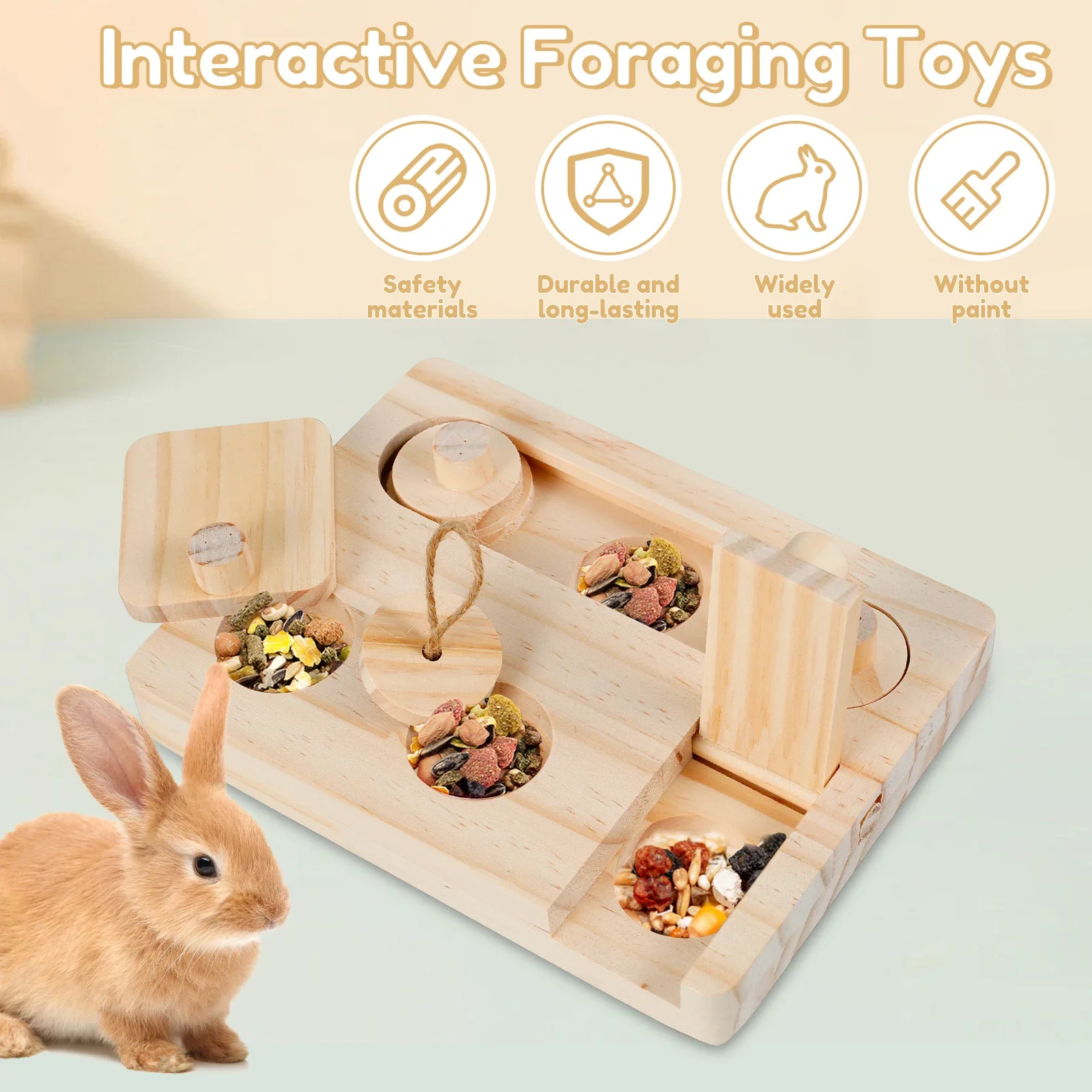 Wooden Enrichment Foraging Toy 6 In 1 Pet Hamsters Foraging Feeder Toy Puzzle Game Feeding Toys for Bunny Hamster Chinchilla Pet