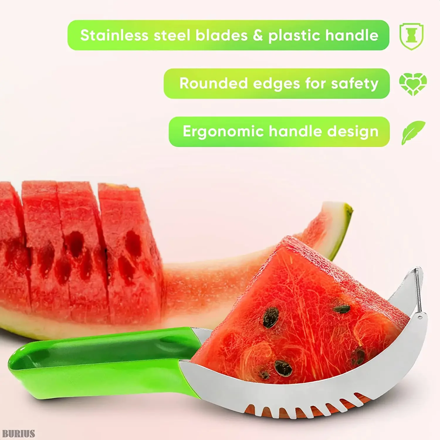 Watermelon Slicer Cutter Stainless Steel Non-slip Handle Kitchen Fruit Cutting Tool