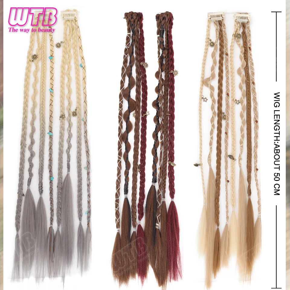 WTB Coppia di parrucche sintetiche intrecciate per donna, extension per capelli stile dreadlocks con clip BB, adatte per l'uso quotidiano e per le vacanze - immagine 5