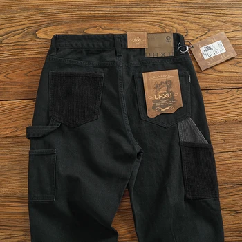 Cotton heavy twill woven tapered casual pants men loose straight leg American high-end retro logging cargo pants trend