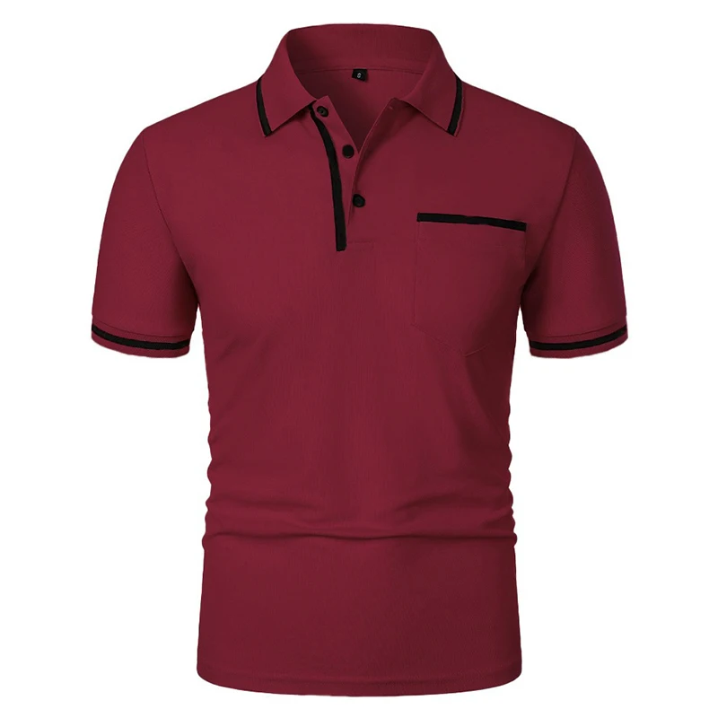 New Men's Short Sleeve Polo Shirts Solid Color Casual T-shirt Summer Trendy Breathable Loose Basic Splice Top Pockets Men Shirts 3