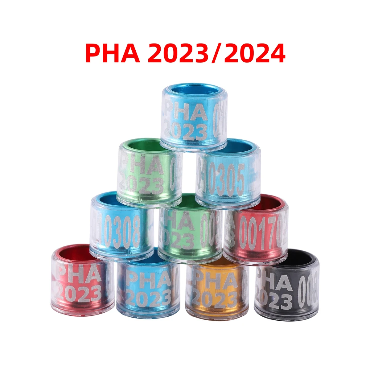 

100Pcs PHA 2023/2024 ID 8mm Colorful Aluminum Plastic Pigeon Foot Rings Numbered Durable Bird Outdoor Training Rings