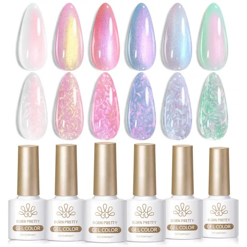 본 프리티 7ml 밀키 플래닛 쉘 스레드 네일 젤 폴리쉬 6개/세트 울트라 샤인 펄 화이트 소크 오프 UV 젤 네일 아트 바니쉬 키트