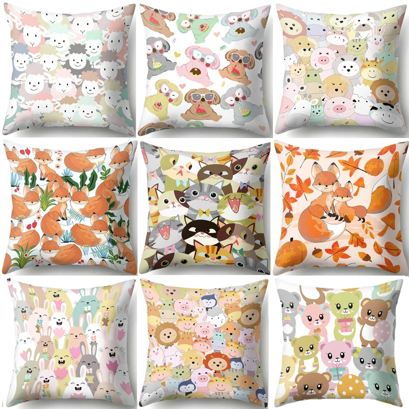 

Cute Cartoon Rabbit Soft Cushion Cover for Sofa Home Children Room Bear Fox Cats Animal Pillowcase Pillow Case Covers