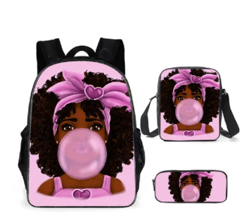 Wholesale Custom Back To School Backpack Kids School Bag American Black Art African Girls Mochila 3Pcs/set School Bags for Girls