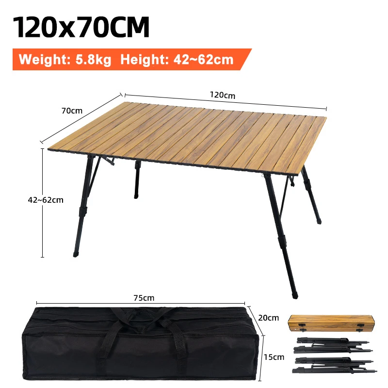 

Outdoor Egg Roll Table Wood Grain Aluminum Alloy Folding Table Portable Camping Aluminum Plate Table Large Lifting Camping Table