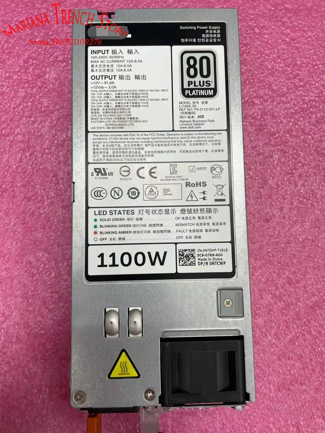 L1100E-S0 Per Dell R620 R720 R820 Alimentatore Server 1100W