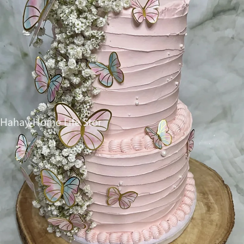 Happy Birthday Sequins Round Butterfly Cake Topper Cake Decoration Simulation Butterflies Wedding Decorating Supplies cake topper,cake toppers