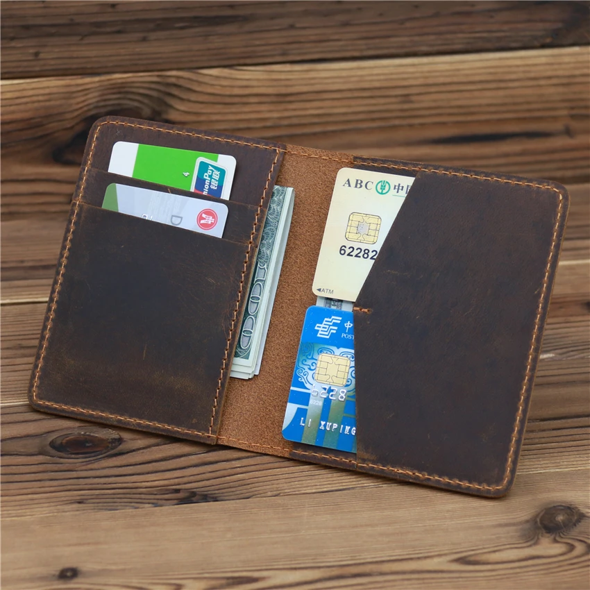 

Real Leather Vintage Crazy Horse Genuine Cowhide Leather Casual Women Men's Passport Cover Credit ID Card Holder Cash Case