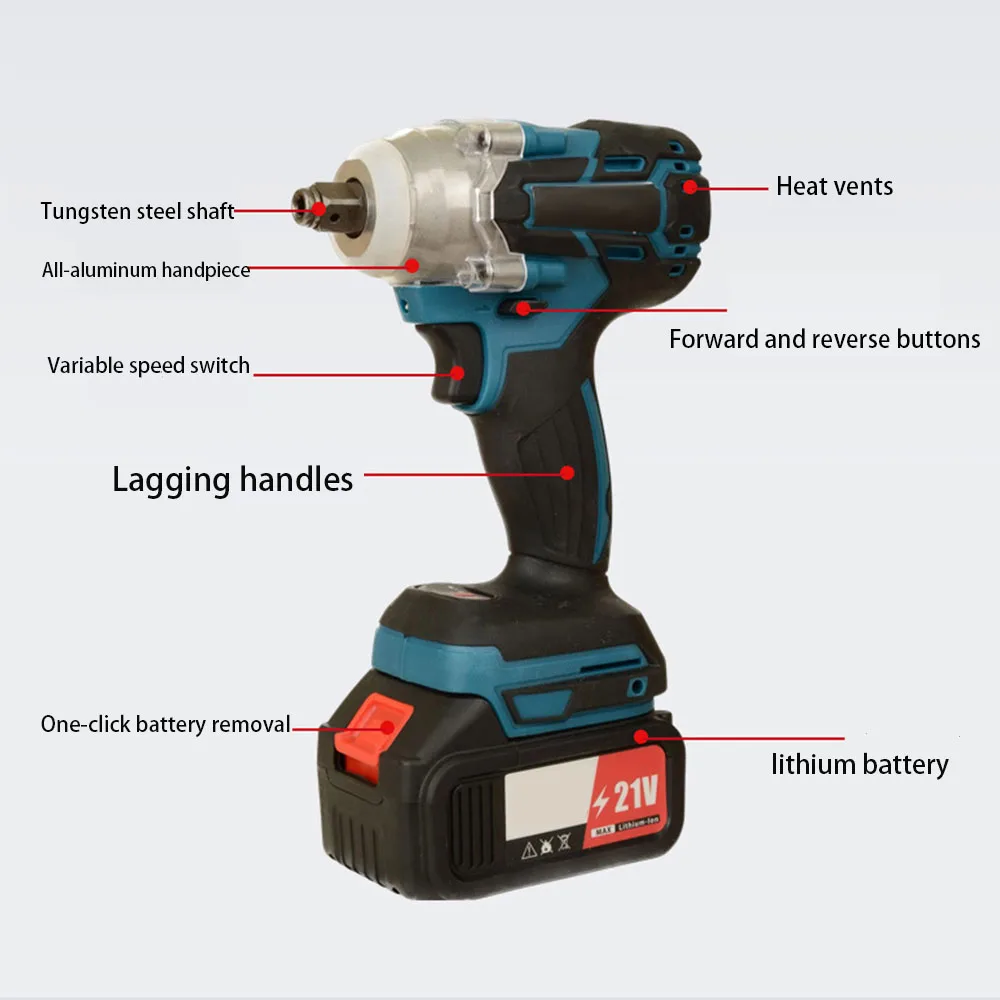 JANGKLIFE Cordless Electric Impact Wrench Power Tool Brushless Electric Wrench Hand Drill Socket For 21V Battery 3