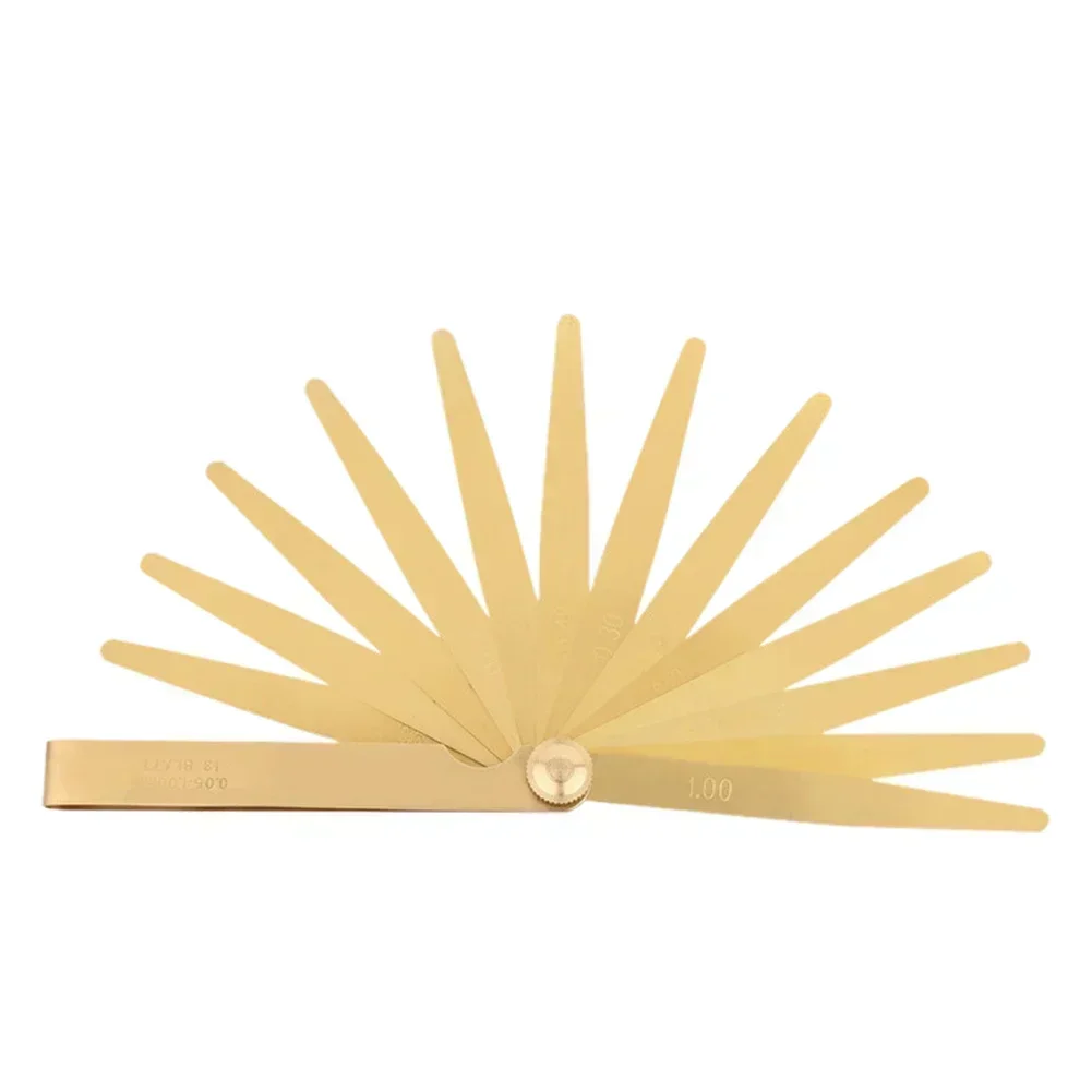 Feeler Gauges High Precision Metric Brass Foldable 0.05-1m 13 Blade Brass Measure Tool 13pcs