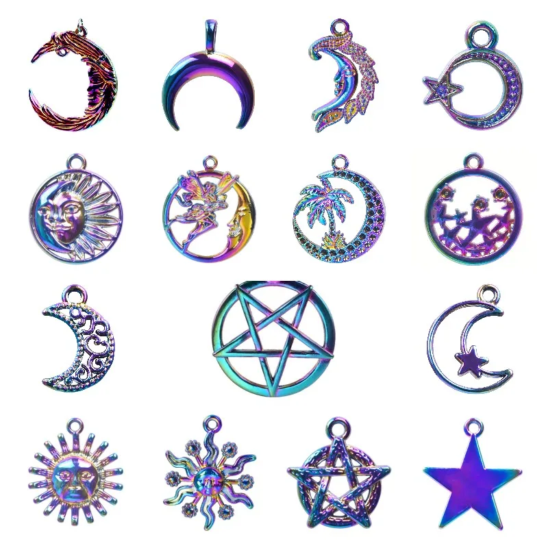 

5pcs Star Sun Moon Charms Pendant Rainbow Color Accessories For Jewelry Making Supplies Diy Earrings Bracelet Necklace Material