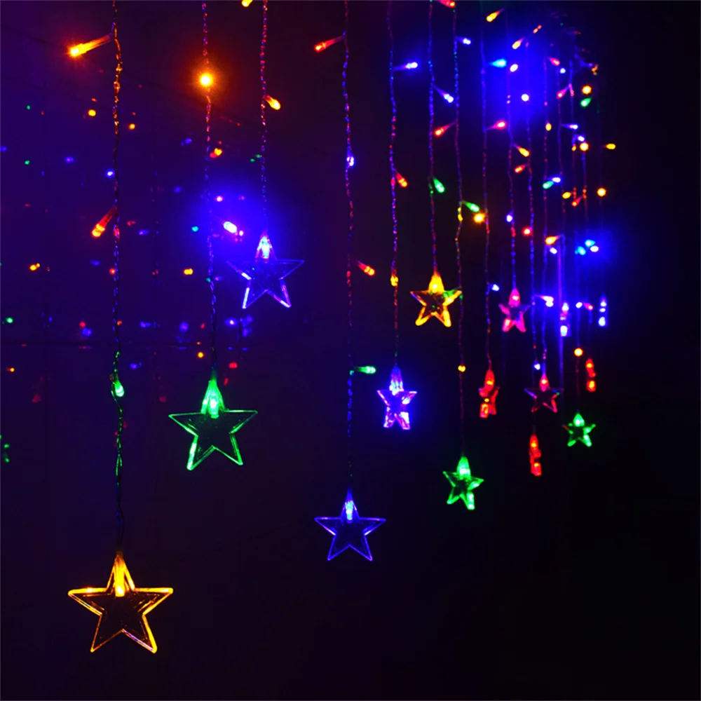 Star Led Curtain Light 96 Leds 8 Twinkle Modes Waterproof Icicle Lights 16/19 Drops for Balcony,Patio,Wedding Decoration