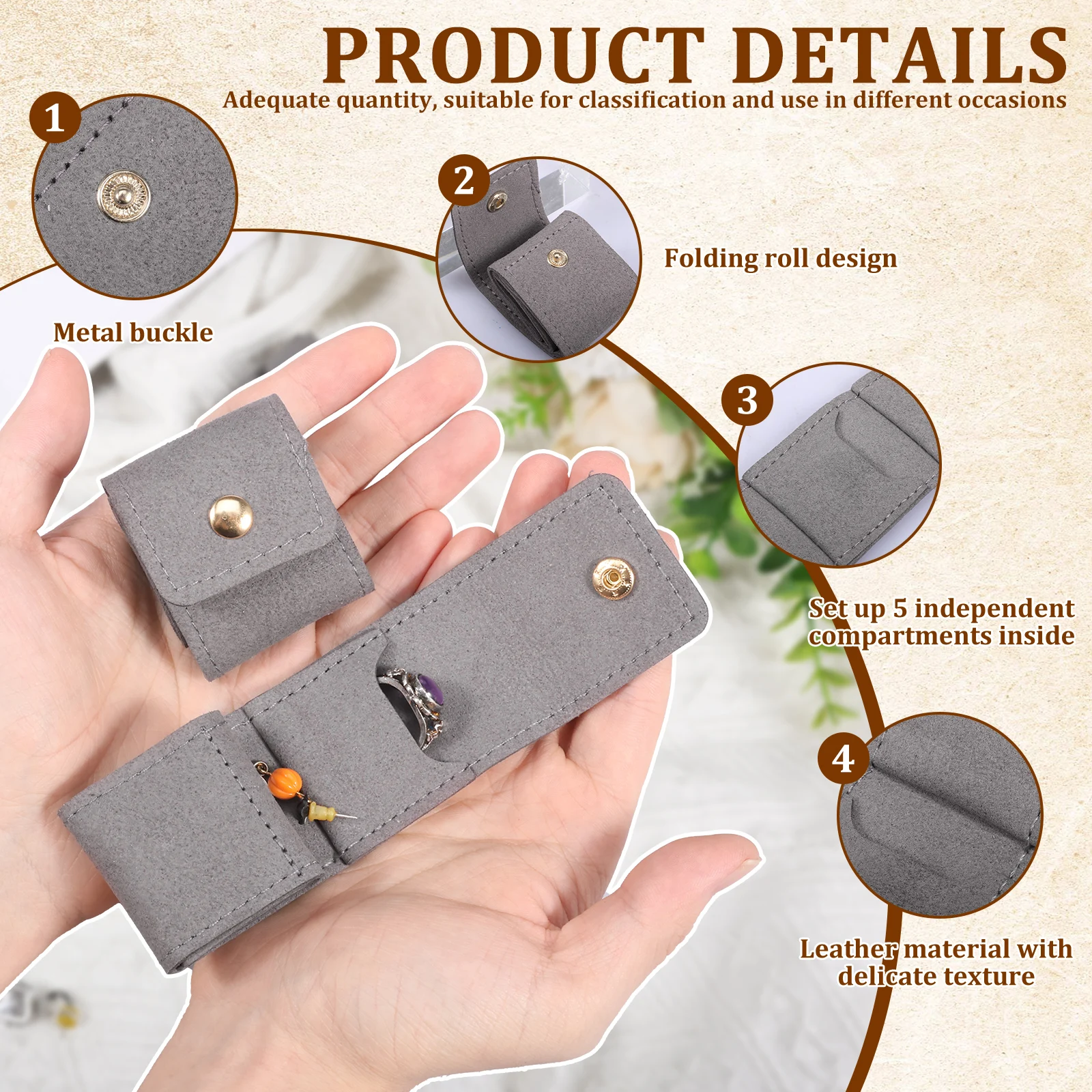12Pcs Mini Travel Jewelry Bag Foldable Leather Small Travel Jewelry Organizer Case with Metal Buckle for Earring Ring Necklace