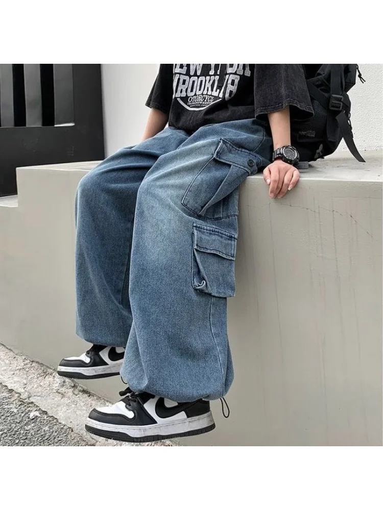 

2023 Vintage Baggy Cargo Jeans Women Hippie Harajuku Japanese Style Oversized Wide Leg Pants Blue Black Denim Retro Trousers