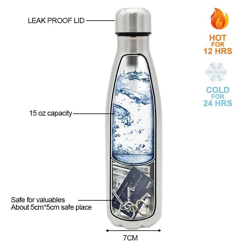Secret Hidden Safe Steel Water Bottle Safe Money Box Secret Stash Spot Hidden Safes Storage Compartment for Cards Keys Cash secret storage container