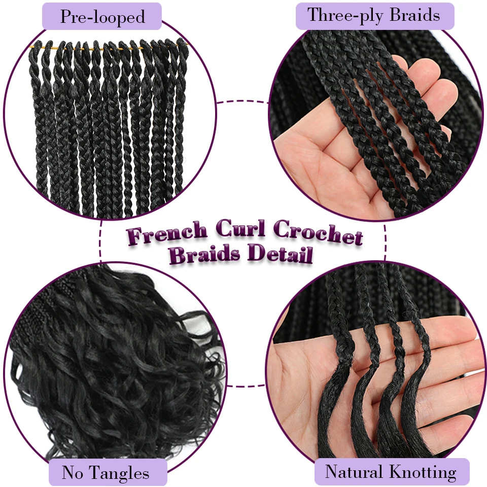 14” French Curls Braiding Hair Pre Braided Synthetic Box Braids Crochet Curl Ends French Curl Crochet Braids for Women And Kids 3