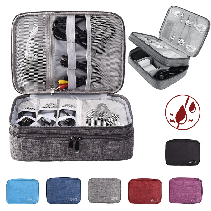 

Polyester Digital Storage Bag, Multi-function Data Cable Storage Bag, Waterproof Digital Electronic Organizer, Three Layer
