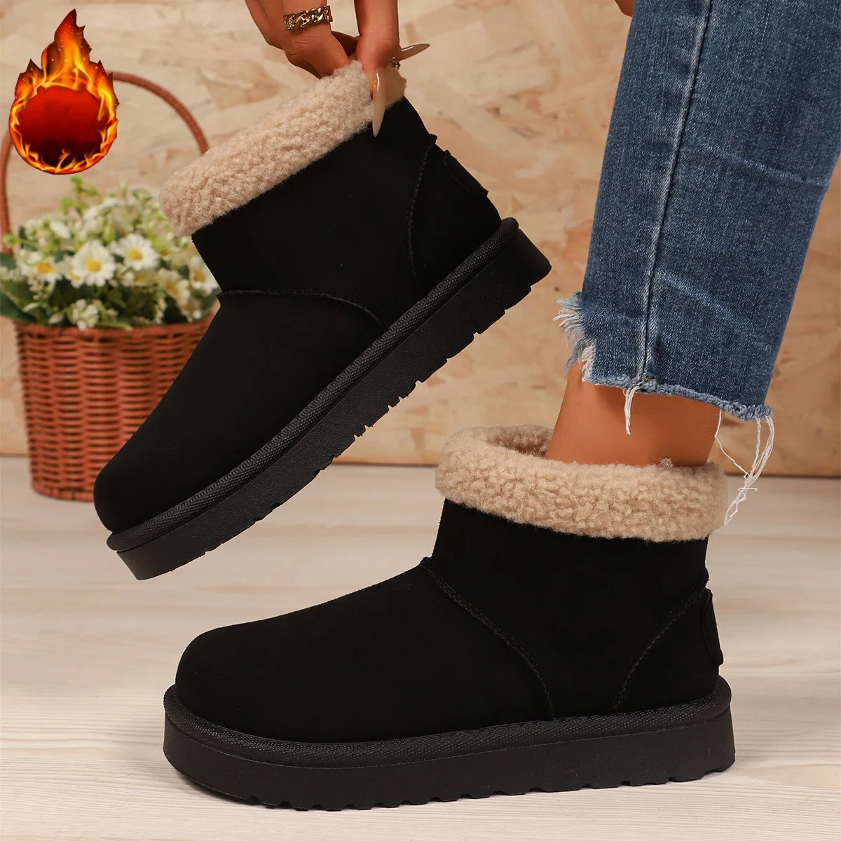 Warm Short Plush Non Slip Snow Boots Women 2025 Winter Fashion Solid Suede Ankle Booties Comfort Thick Bottom Slip On Boots