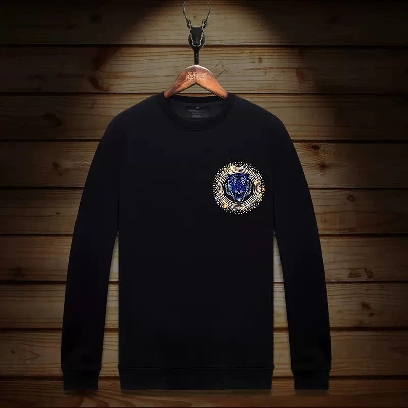 

2023 Rhinestones Men Hoodies Small Tiger Fashion Streetwear Full Pullover Slim O Neck Autumn Hoodie Mens Clothing Ropa De Hombre