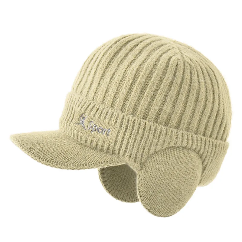 K268 Outdoor Woolen Cap Korean Version Men's Pullover Cap Warm and Thickened Duck Tongue Knitted ear Protection Baseball Hat 4