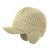 K268 Outdoor Woolen Cap Korean Version Men's Pullover Cap Warm and Thickened Duck Tongue Knitted ear Protection Baseball Hat 4