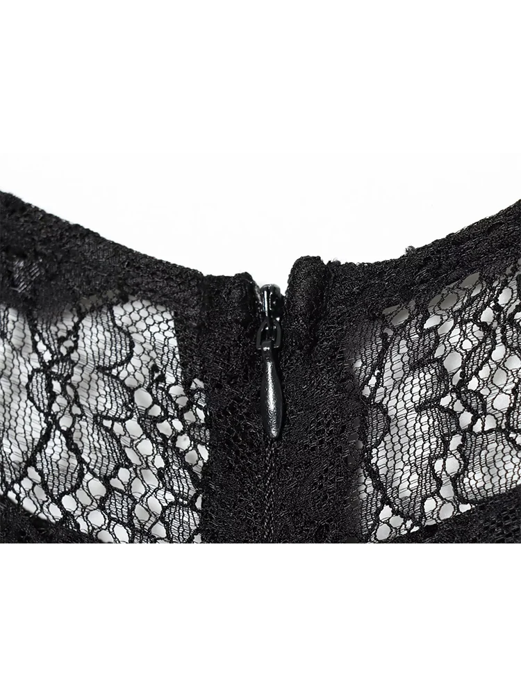 Women's Lace Slimming Midi Dress Fashion Splice Long Sleeve Semi-transparent Sexy Club Party Clothes Female Elegant Black Dress