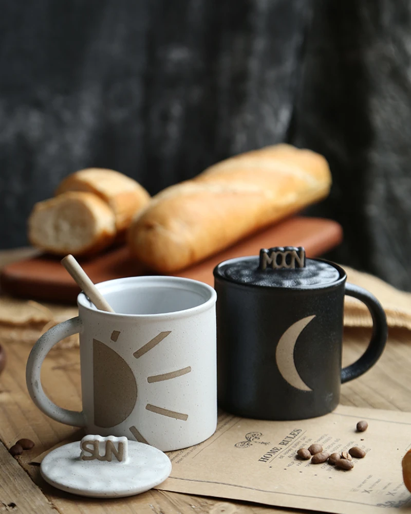 

Sun Moon Mug With lid, Spoon To Cup, a pair of Water Cups, Ceramic Cups