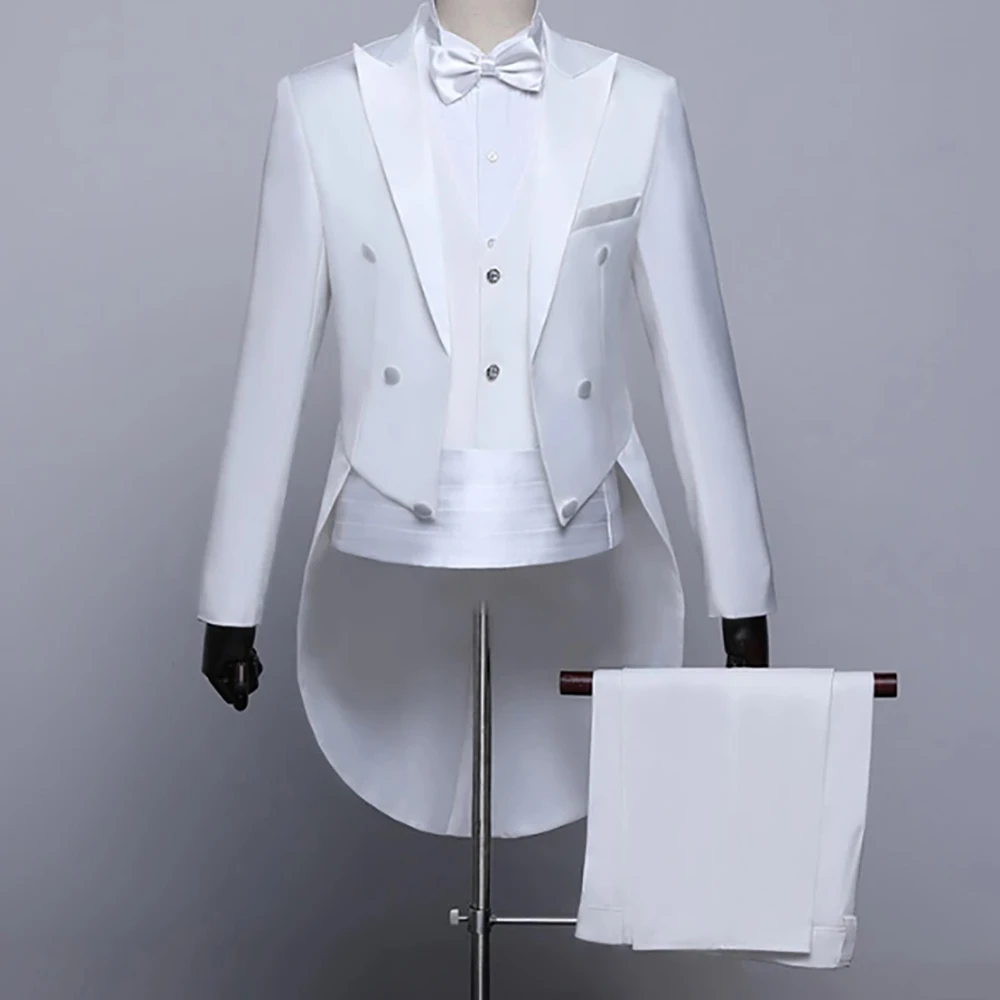 

2023 Latest White Lapel Tuxedo Tailcoat Formal Dress Suits Male Jacket Suits Mens Swallow Tail Coat Costume Homme Pour Mariage