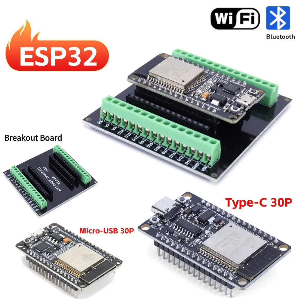 ESP-32S ESP-WROOM-32 ESP32 무선 WiFi 블루투스 모듈 초저전력 소비 듀얼 코어 타입 C/마이크로 USB 30핀 보드