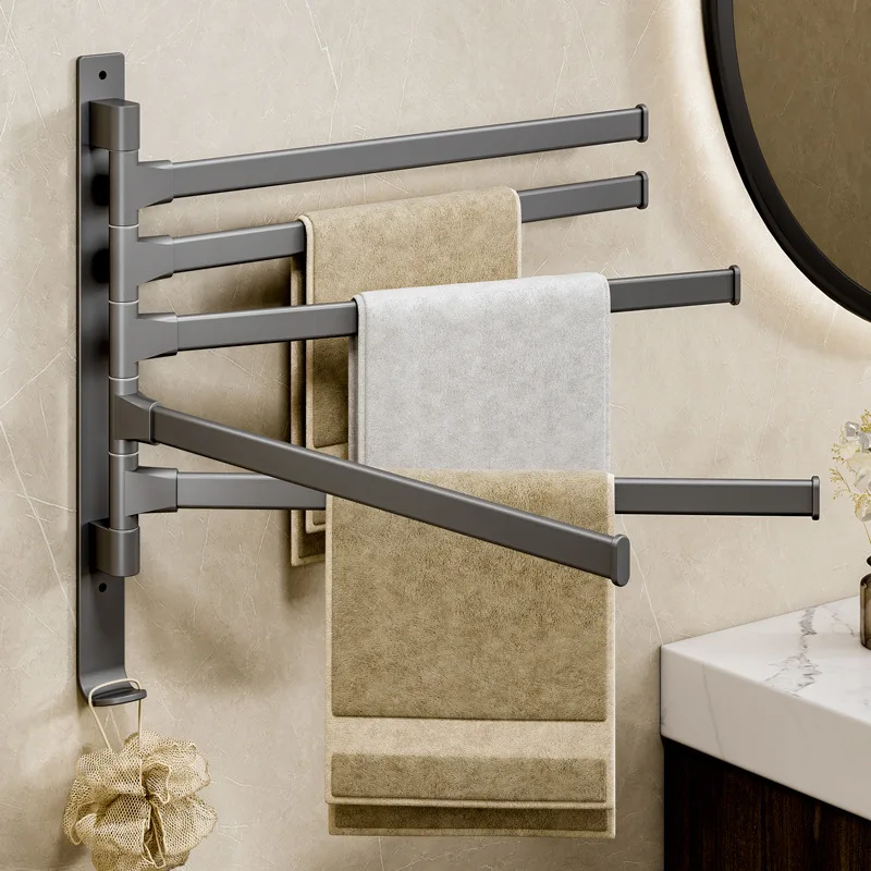 Bathroom Rotating Towel Bar Wall Mounted Non Perforated Iron Towel Storage Rack Household Bathroom Storage Products towel rack